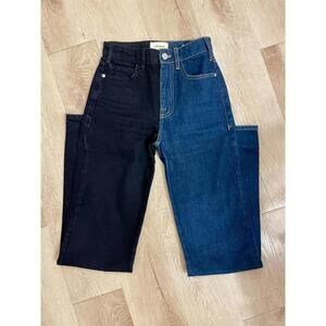 Frame Le Jane Colorblock High Rise Straight Leg Jeans Dell Blue/Blk Wmn Size 23
